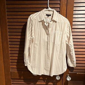 Banana Republic Cream Striped Women's Button Down Shirt-/tunic